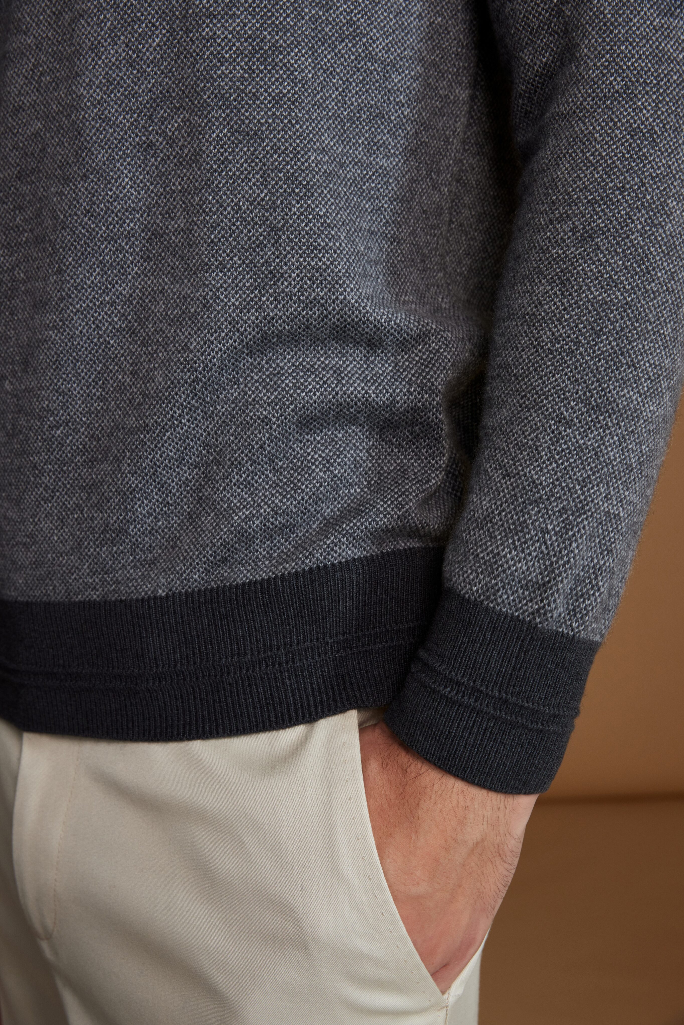 Isaac Ely Cashmere Crewneck Sweater in Charcoal with Black Trim