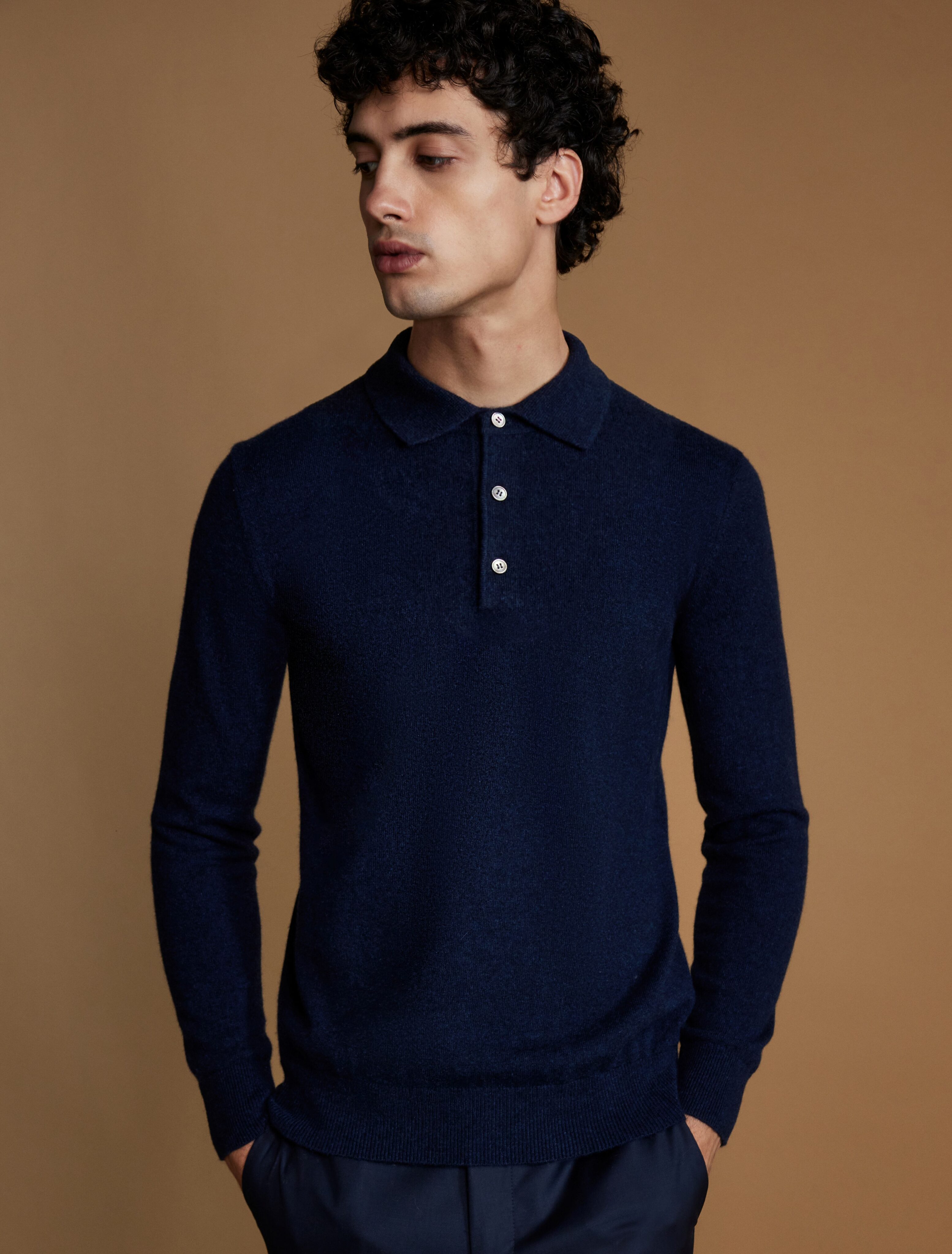 Isaac Ely Cashmere Classic Polo in Navy