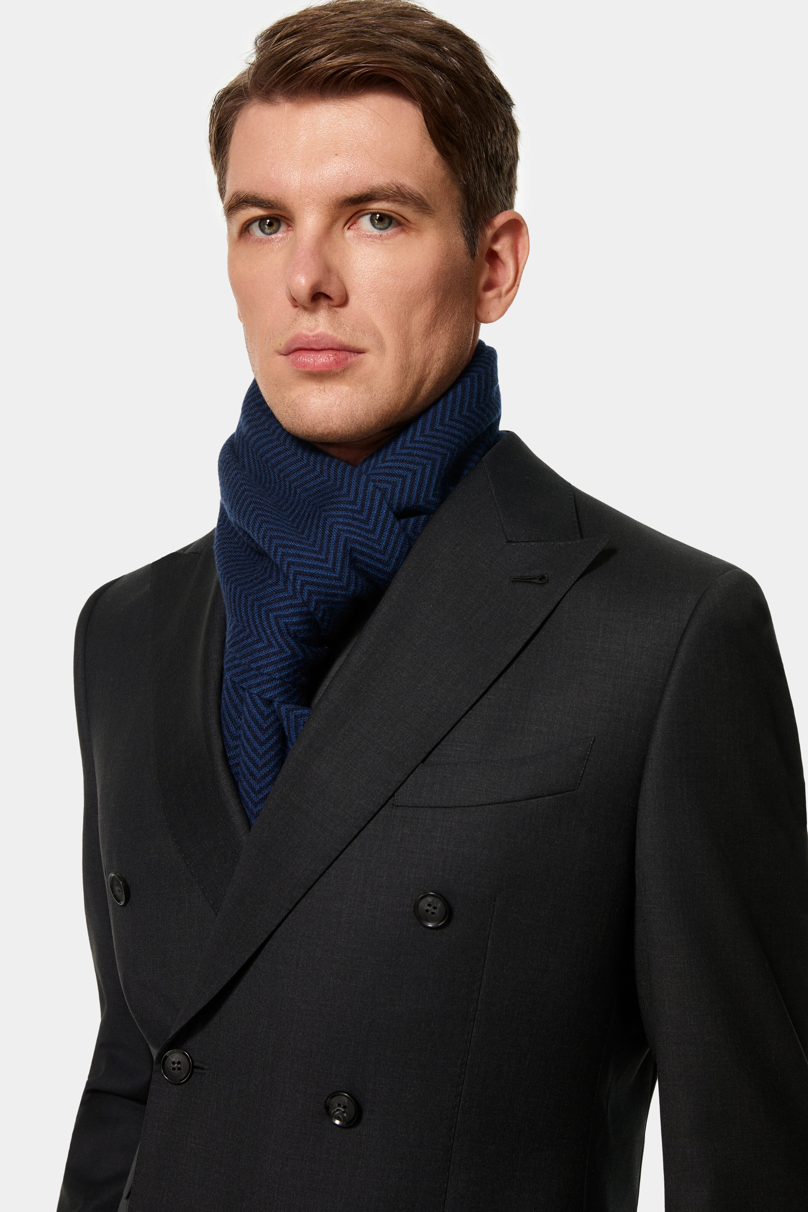 Navy herringbone Alxa cashmere scarf