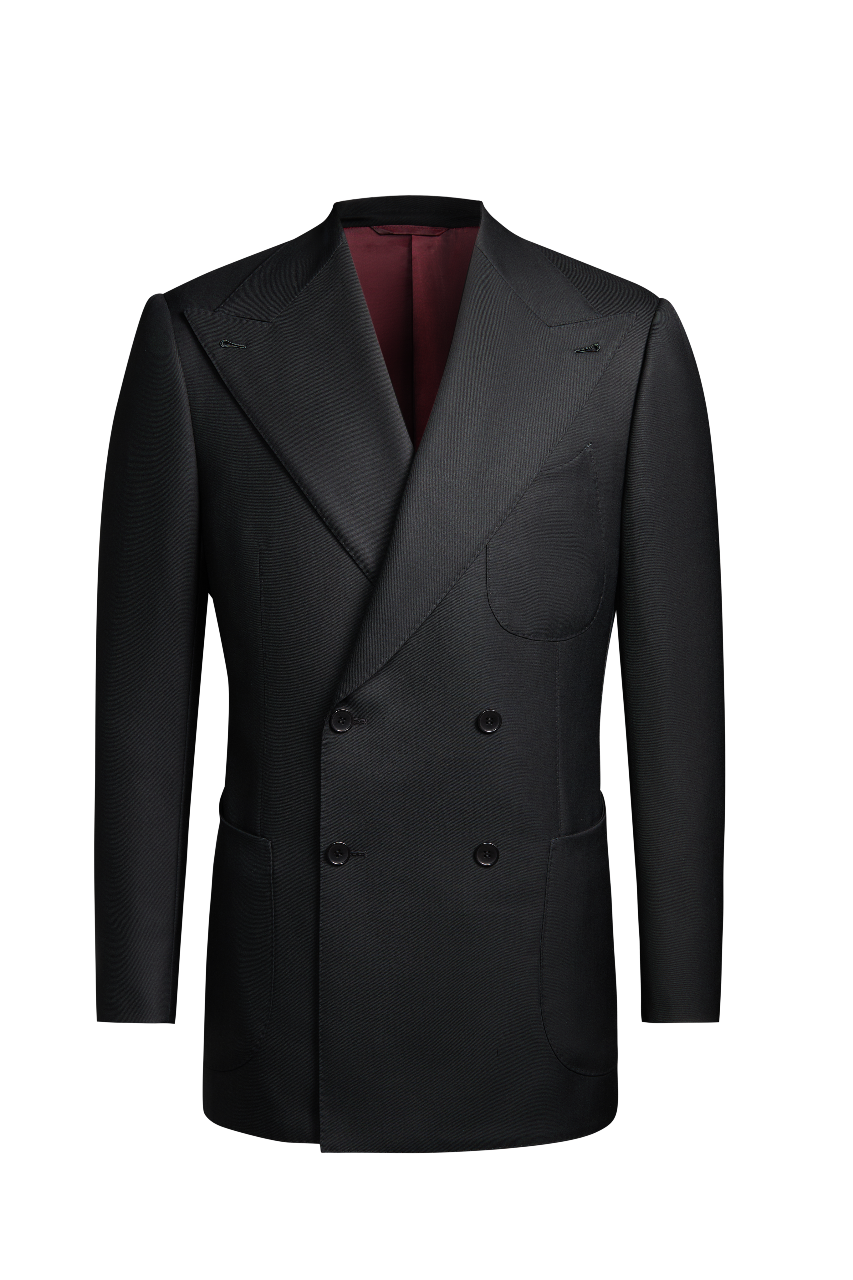 Double-breasted jacket with wide peak lapels — front view.