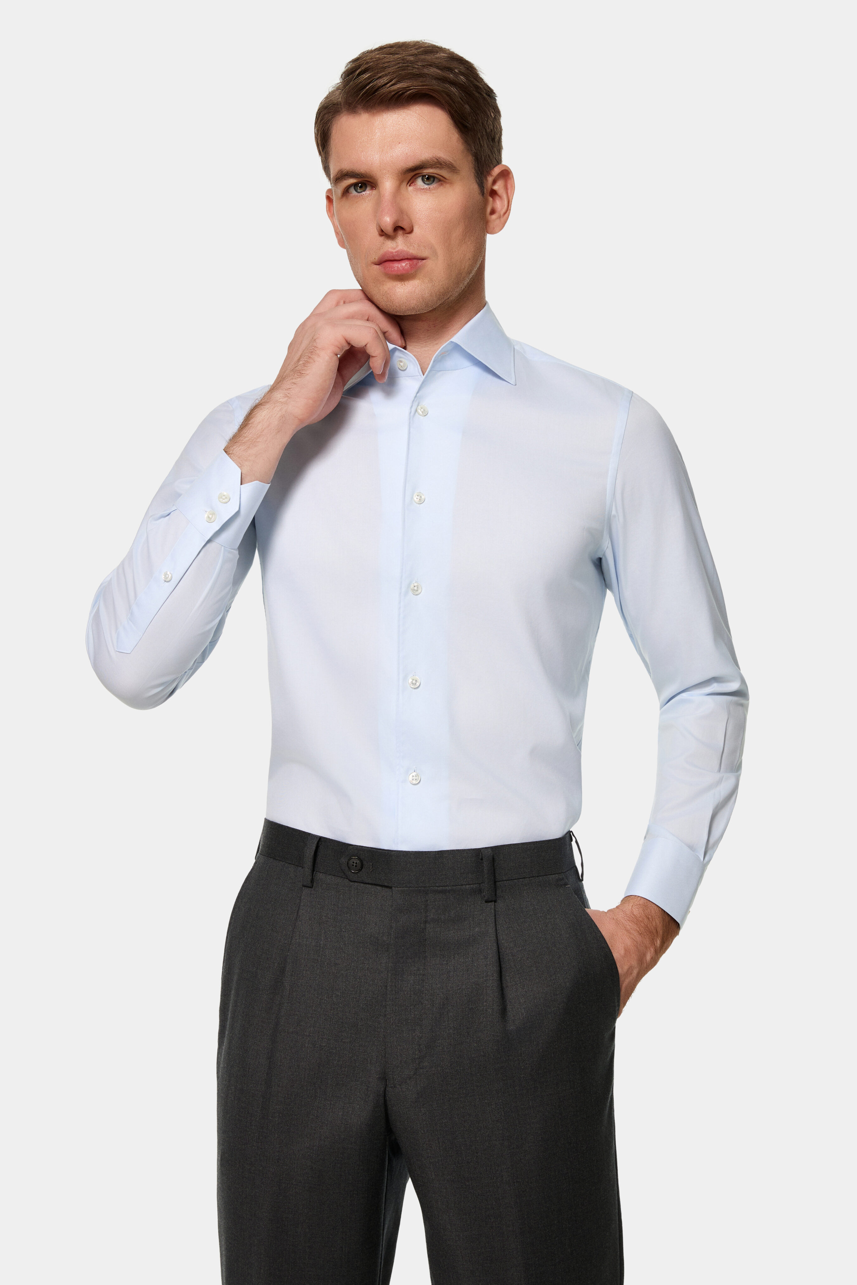 Isaac Ely The Elias one-piece collar shirt in white three-ply Super 140’s twill